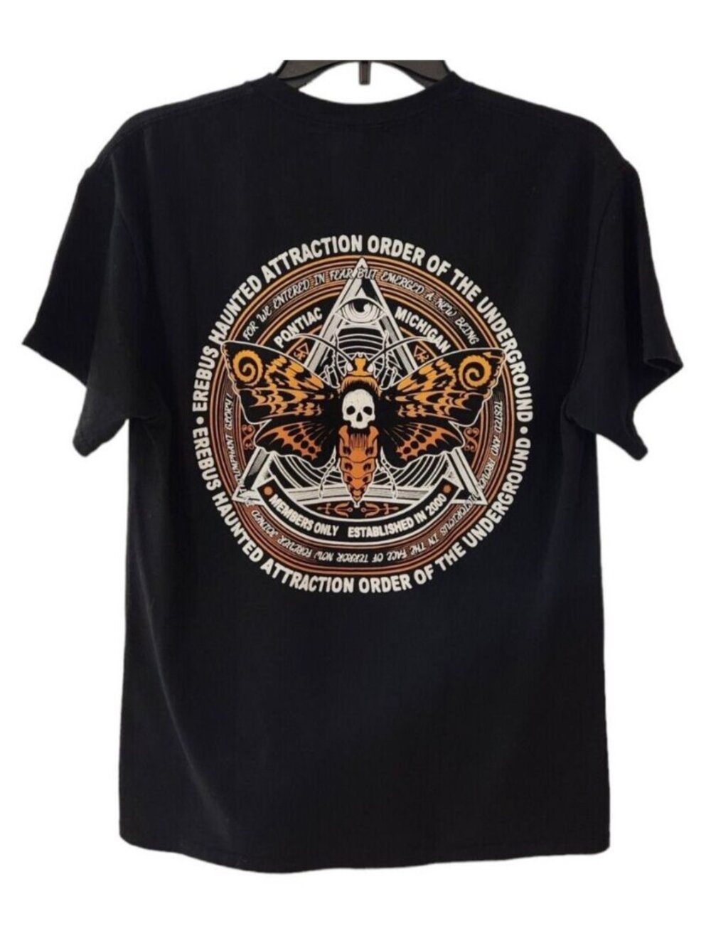 Erebus Haunted Attraction Size M Black Graphic Tee Skull Moth Goth Horror Style